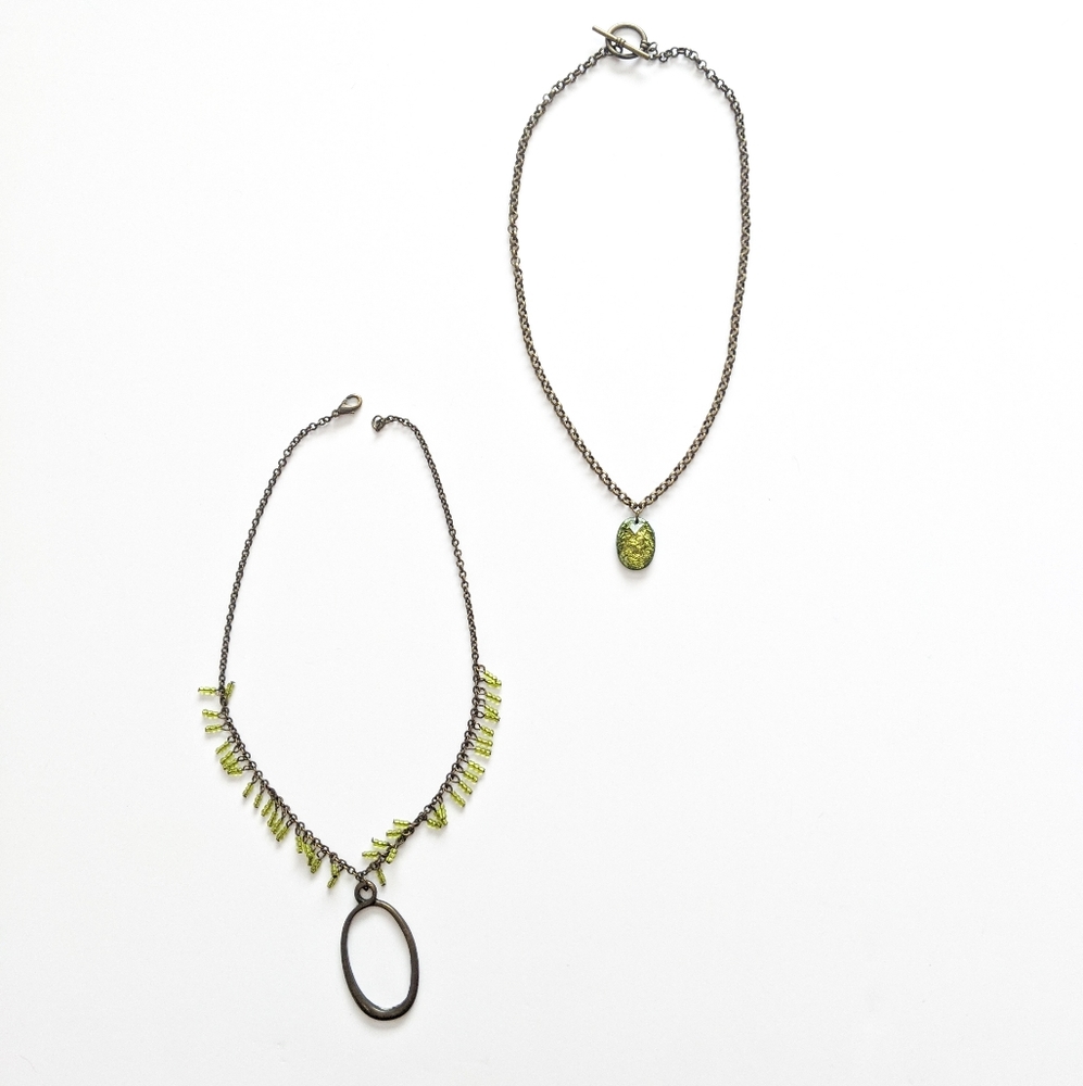 SET Boho Green & Bronze Layering Necklaces